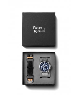 Zegarek męski, Pierre Ricaud, P60026.5155QF-SET, Kolor koperty: srebrny, bransoleta typu mesh