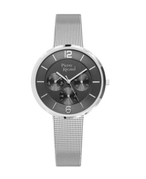 Zegarek damski, Pierre Ricaud, P22023.5157QF, Kolor koperty: srebrny, bransoleta typu mesh, multifunkcja