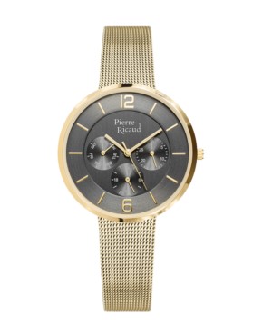 Zegarek damski, Pierre Ricaud, P22023.1157QF, Kolor koperty: żółte złoto, bransoleta typu mesh, multifunkcja