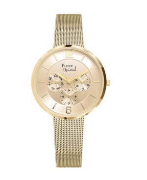 Zegarek damski, Pierre Ricaud, P22023.1151QF, Kolor koperty: żółte złoto, bransoleta typu mesh, multifunkcja