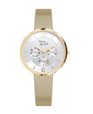Zegarek damski, Pierre Ricaud, P22023.1153QF, Kolor koperty: żółte złoto, bransoleta typu mesh, multifunkcja