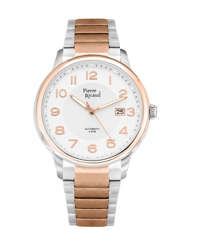 Gent watch, Pierre Ricaud, P97017.R123A, case colour: silver - rose gold,  band